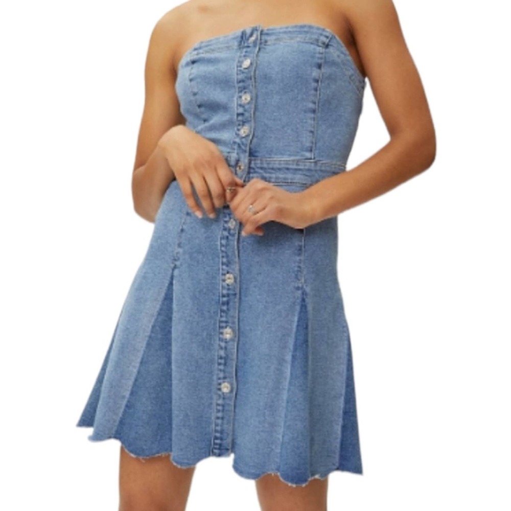 NWT 7 For All Mankind Strapless A-Line Denim Dress Scalloped Hem Size Large
